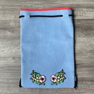 Triangl Blue Floral Embroidered Drawstring Neoprene Beach Backpack